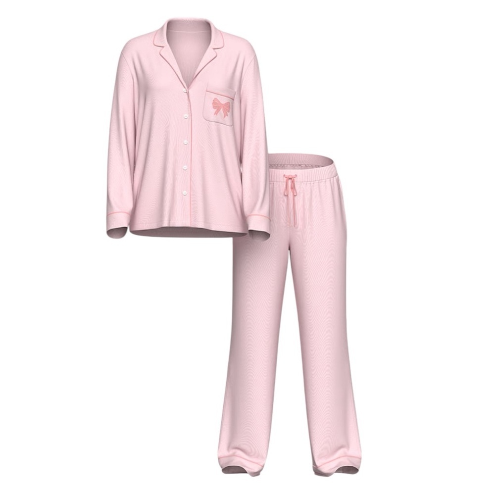 NWT Victoria’s Secret SoSoft Modal Pajama Set Pink Bow Long Sleeve Size L - Picture 2 of 15